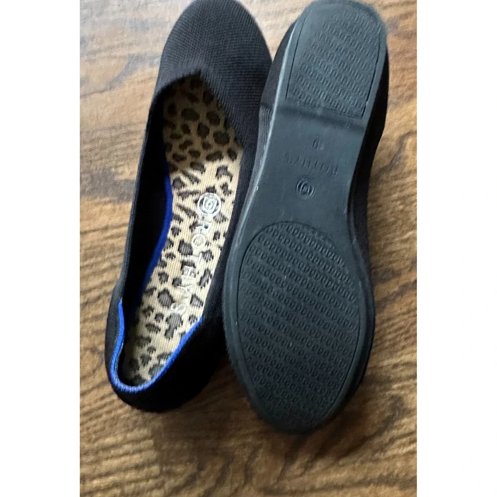 Rothy's The Daily Flat Black Blue Halo Leopard Insole Round Toe V-Cut Flats 9